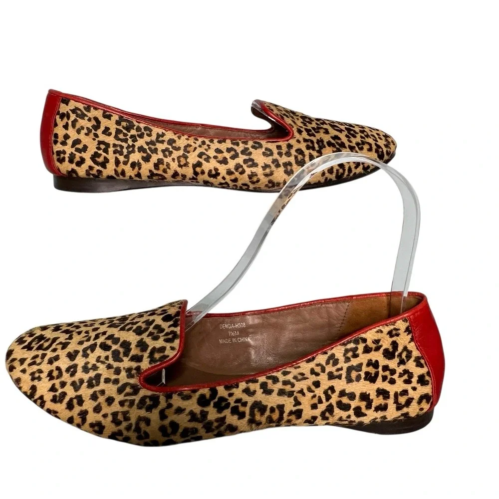 Donald J Pliner Denda Leather Leopard Print Loafers Flats Womens 7.5 Red Accents